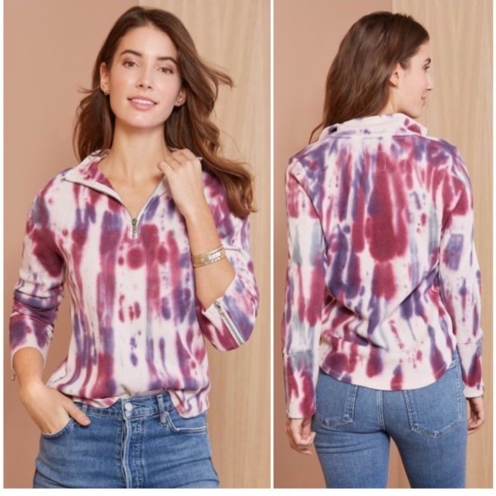Anthropologie Chaser Purple and Pink Tie-Dye Quarter Zip Top Size Medium